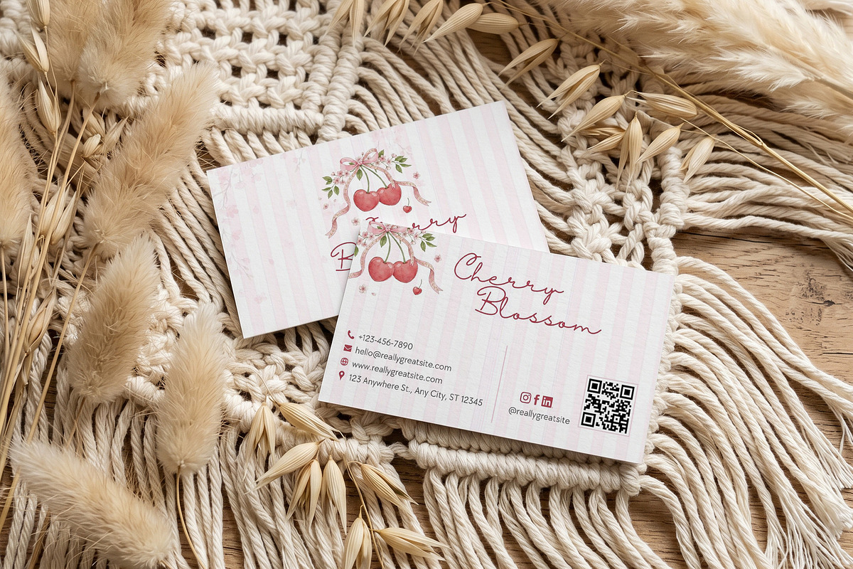 Cherry Blossom Business Card Canva, a Business Card Template by Arslan (Photo 3 of 7)