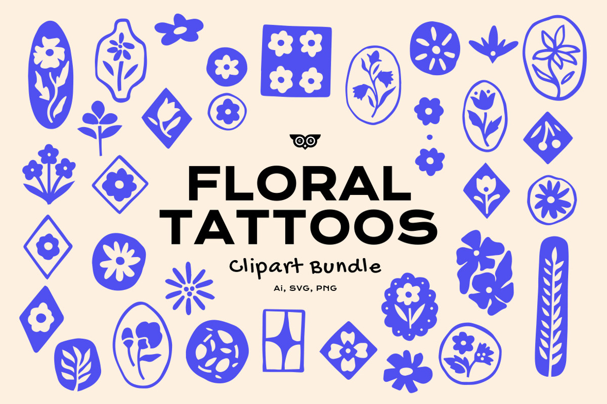Floral Tattoos Clipart Bundle, a Decorative Illustration by ClayStudio (Photo 1 of 8)