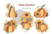 Autumn Pumpkins Sunflowers Clipart, a Decorative Illustration by DysenkaArt (Thumbnail 3 of 5)