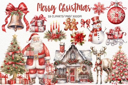 Merry Christmas Watercolor Clipart