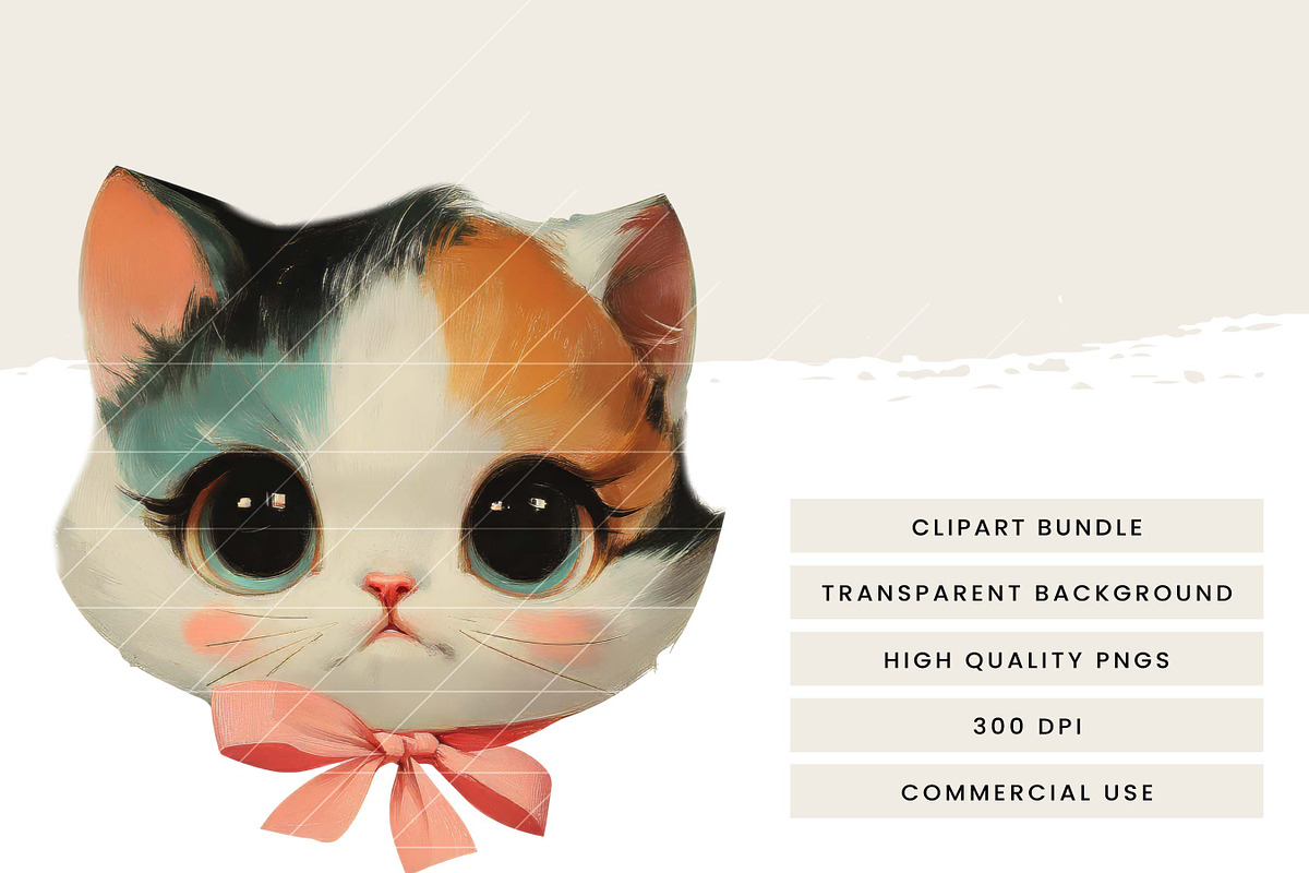 Watercolor Retro Cat Heads Clipart, an Animal Illustration by Design Scotch (Photo 6 of 8)