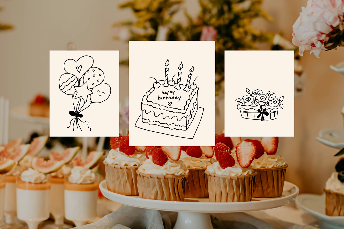 Birthday & Cakes Handmade Doodles, a Food Illustration by Nutalin Art (Photo 4 of 16)