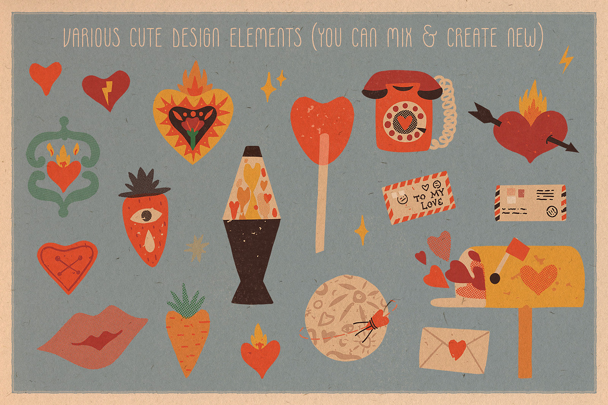 Retro Valentine clipart and graphics, a Decorative Illustration by Paper Cherry (Photo 3 of 23)