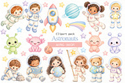 Watercolor Astronaut Clipart Bundle, a Person Illustration by Villa 11 Estudio (Thumbnail 1 of 7)
