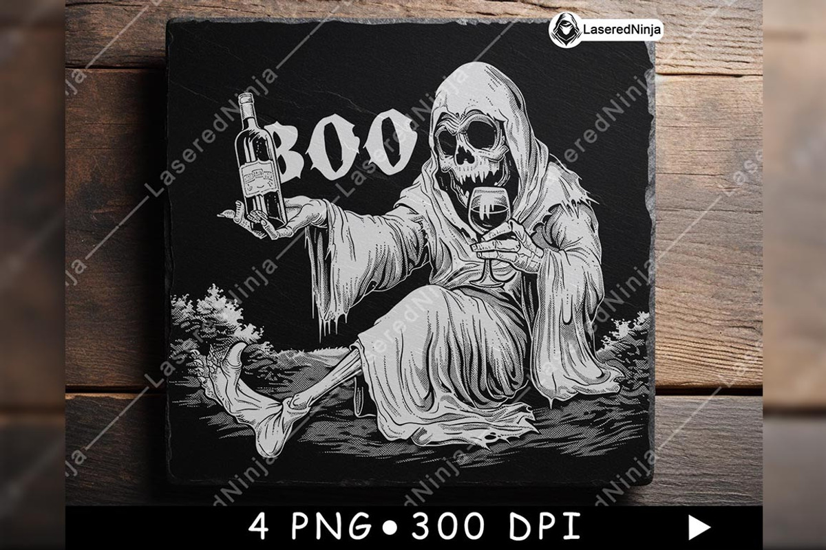 Drunk Ghost BOO Wine Bottle Signage, a Background Graphic by LaseredNinja (Photo 5 of 7)