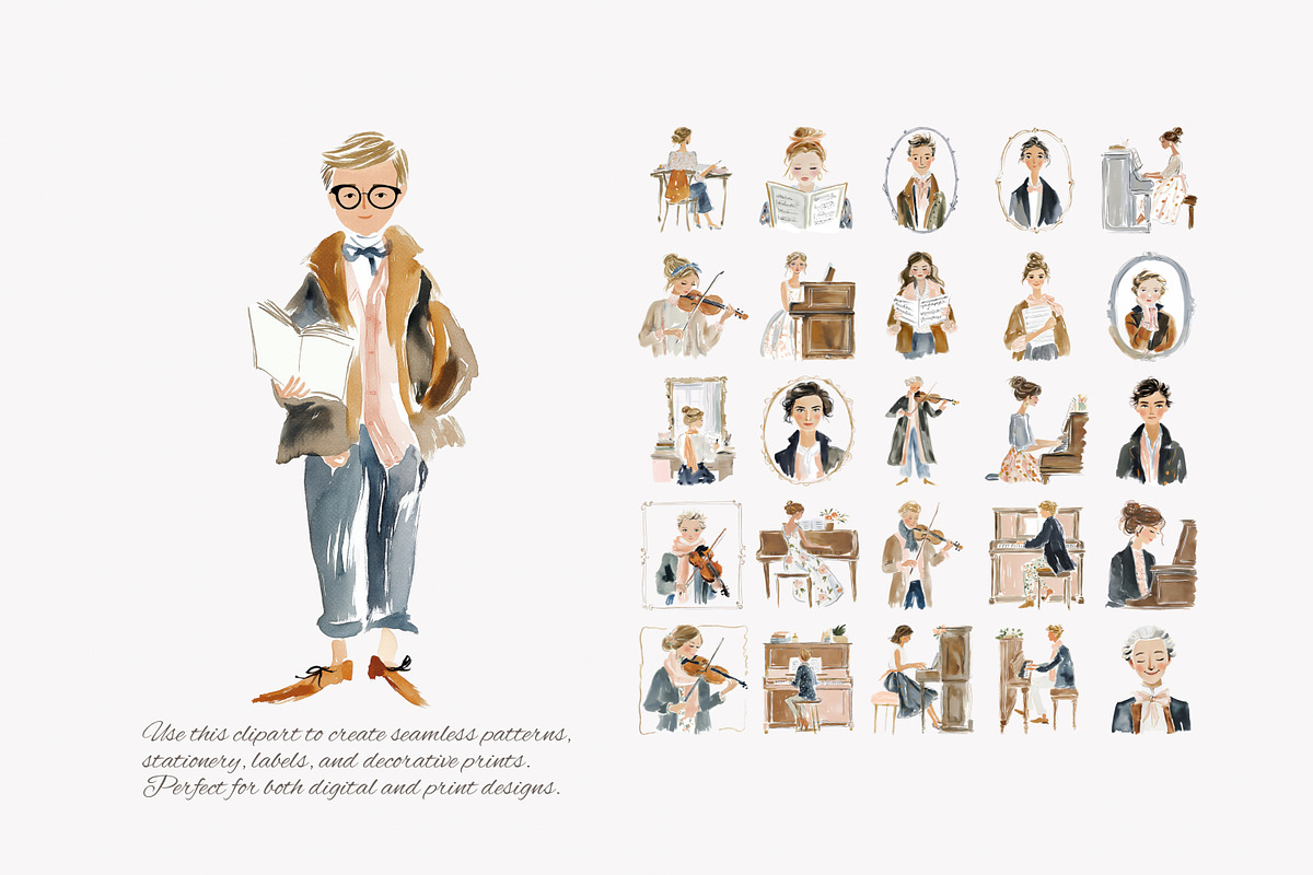 romantic classical musicians clipart, a Decorative Illustration by Patishop Art (Photo 2 of 11)