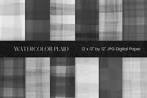 Black and Grey Watercolor Plaid