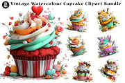 Vintage Watercolour Cupcake, a Seasonal Illustration by CreationArt (Thumbnail 1 of 5)
