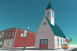 Small Town Main Street:Toon Low Poly