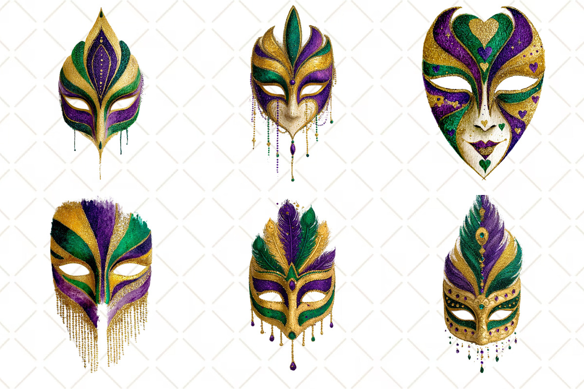 Watercolor Mardi Gras Mask Clipart, an Illustration by Black Bird Studio (Photo 6 of 6)
