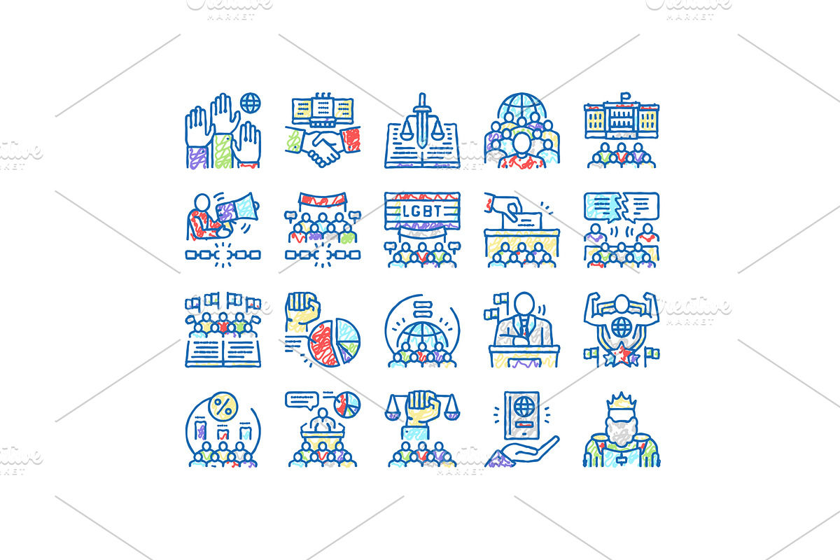 Democracy Government Politic Icons, an Object Illustration by pikepicture