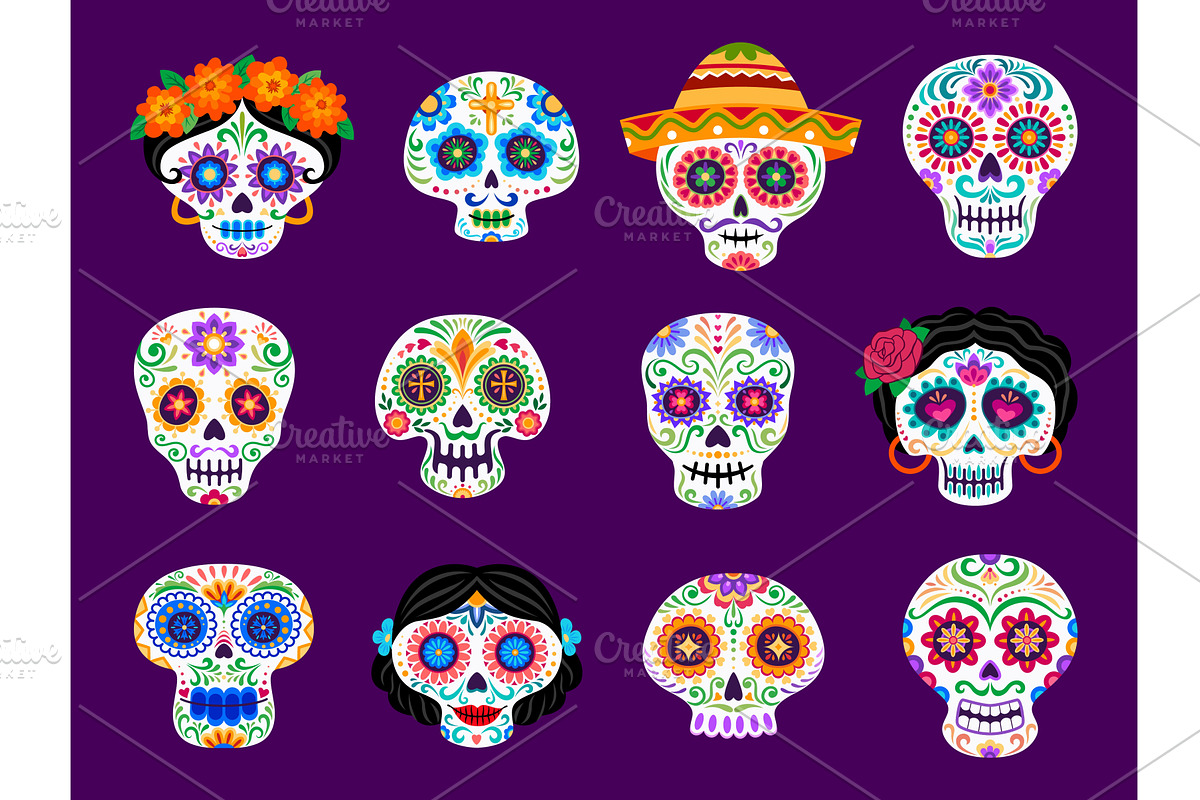 Day of the dead Mexican skulls, a Seasonal Illustration by Buch&Bee