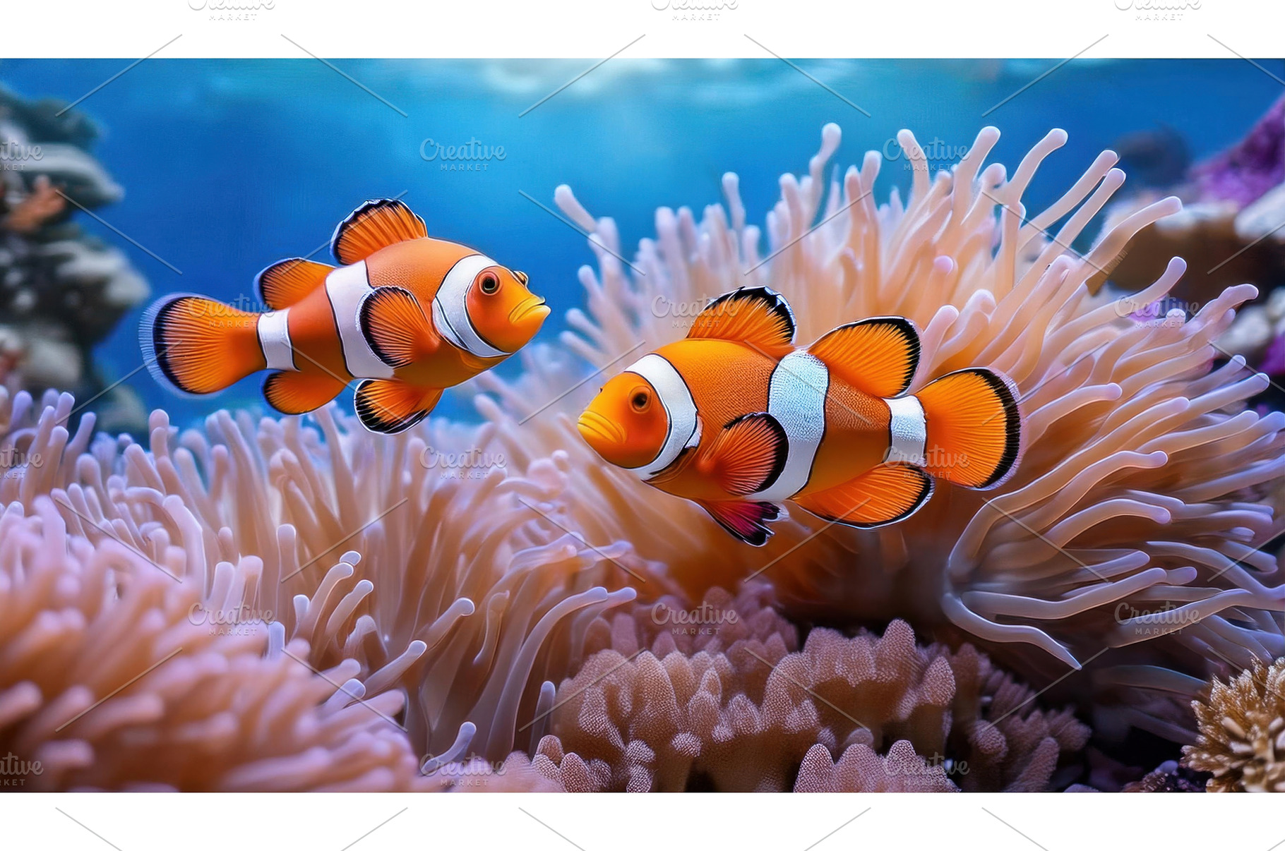 Two clownfish swimming among, a Nature Photo by Igor Tichonow