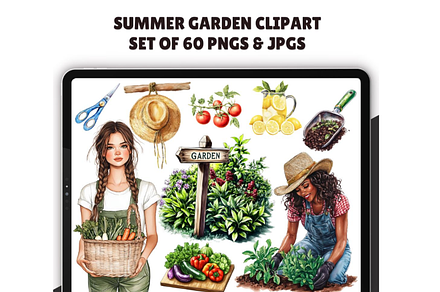 Watercolor Summer Garden Clipart
