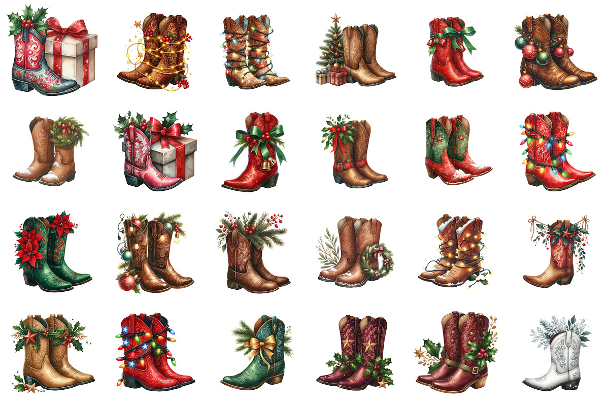 Christmas Cowboy Boots Clipart, an Illustration by SinaCreation (Photo 2 of 7)