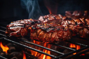 BBQ marinated meat on the grill, a Food & Drink Photo by AlyaAnd