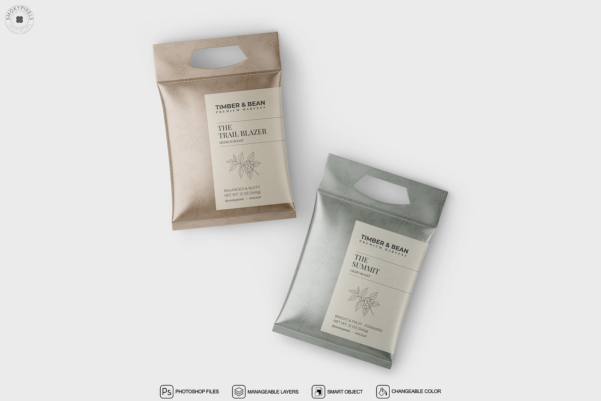 Coffee Pouch Packaging Mockup, a Packaging Mockup by SmokyPixels (Photo 3 of 6)