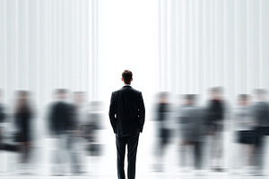 Solitary businessman in a modern, a Business Photo by MistyDay