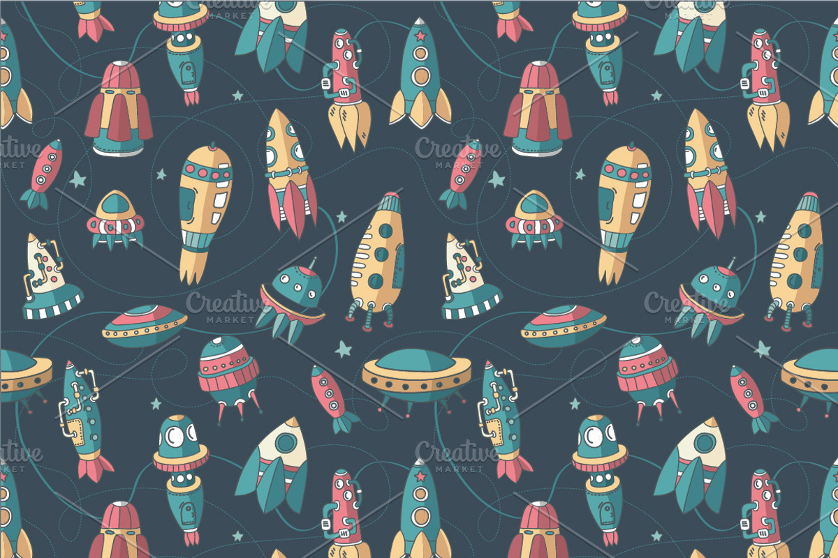 Spaceships set + pattern, an Illustration by YuliaBiser (Photo 6 of 6)