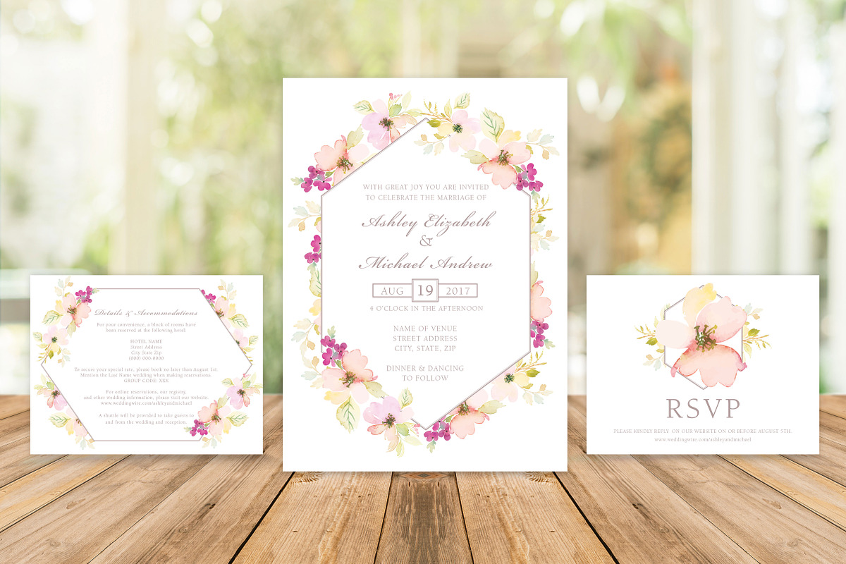 Pink & Green Floral Wedding Invite, an Invitation Template by BF Studios (Photo 1 of 5)