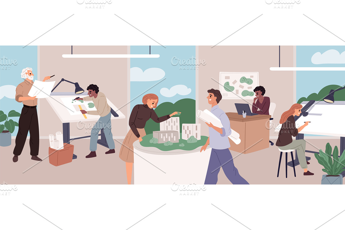 Architect office. Professionals work, a Person Illustration by YummyBuum