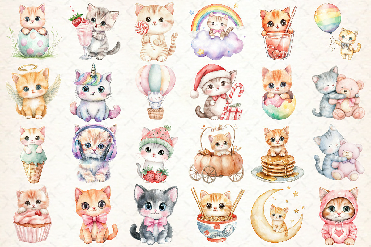 Kawaii Kitten Sublimation Clipart, an Illustration by Libby Wishes (Photo 2 of 6)