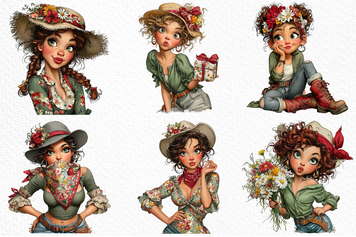 Whimsical Spring Western Girl Clipar, an Illustration by Craft Nest (Photo 5 of 12)