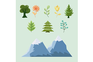 nine landscape nature icons, an Illustration by studiogstock