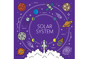 Space rocket start to planets, a Technology Illustration by Vector Tradition