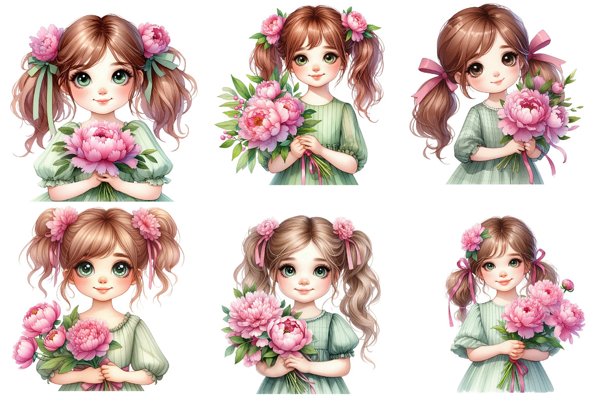 Watercolor girl With peonies Flower, an Illustration by Designworld (Photo 4 of 5)