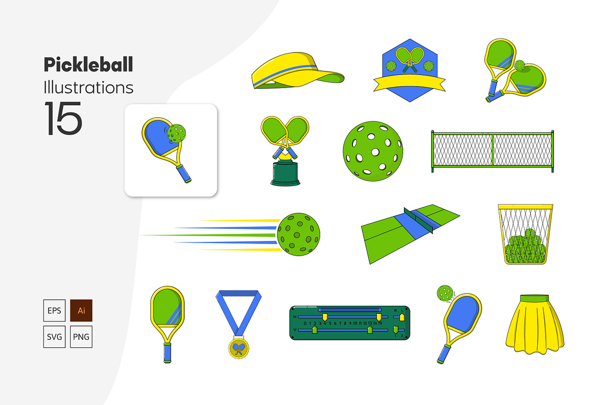 Pickleball Illustration Set, an Object Graphic by Salamahtype