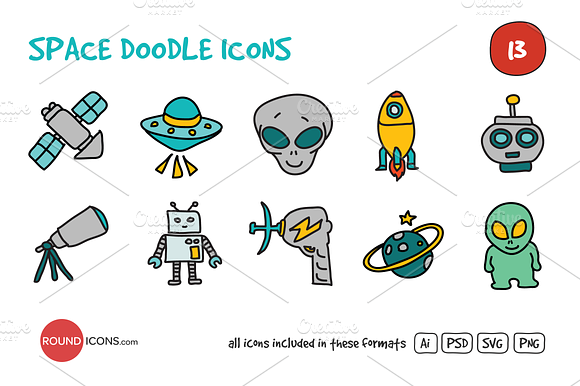 Space Doodle Icons Set