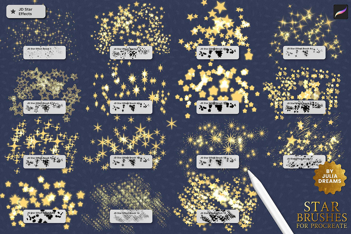 Star Effects Brushes for Procreate, a Brush Add-On by Julia Dreams (Photo 3 of 5)