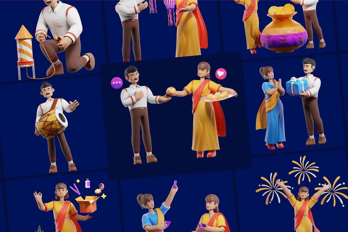 Diwali Activity 3D character, a Characters & Person 3D Model by orenjidesign (Photo 7 of 8)