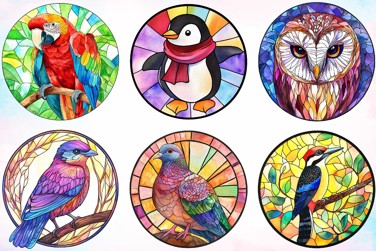 Birds Round Stained Glass Clipart, an Animal Illustration by Canvas Craft (Photo 2 of 3)