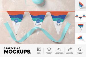 Triangular Party Flag Mockups