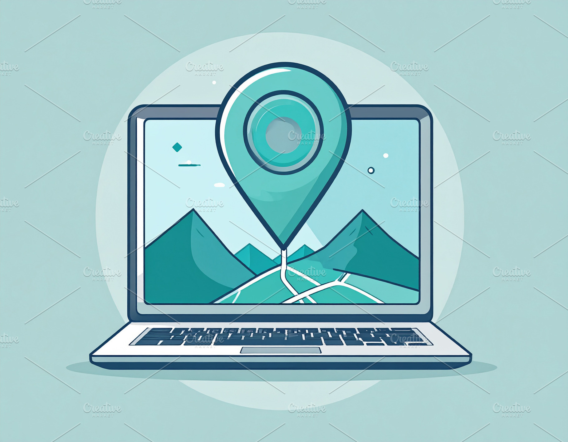 Icon of a map pin combined with a laptop screen outline, a Technology Photo by DanFLCreativo