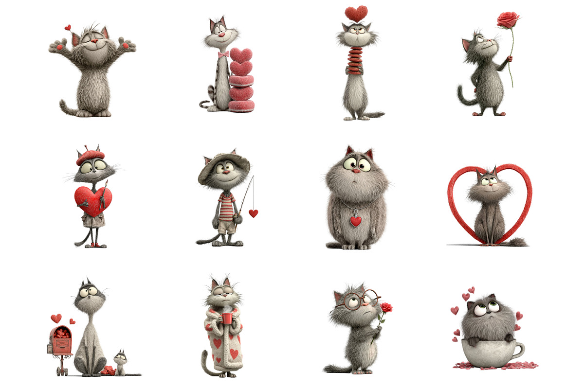Whimsical Cats Valentines Day Clipar, an Illustration by DreamArtGraphic (Photo 3 of 4)