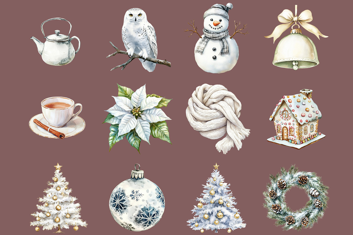 Cozy White Christmas Clipart Set, an Illustration by DreamCafeArt (Photo 3 of 4)