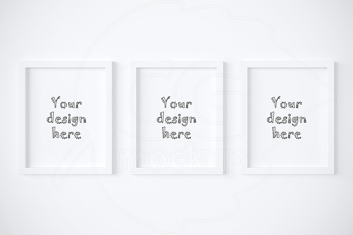 Set of 3 simple white frames mockup, a Print Template by CGmockup