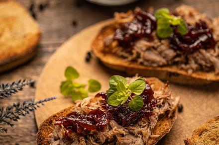 Pulled duck with caramelized onion, a Background Photo by Grafvision photography