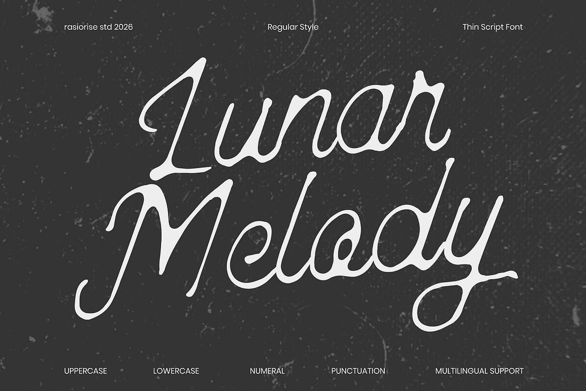Lunar Melody, a Script Font by Rasiorise Studio (Photo 1 of 12)