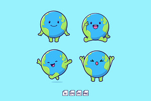 Cute Round Earth Cartoon Vector Icon, an Object Illustration by tkzgraphic