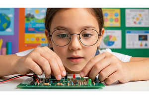 Kid Studies Microelectronics, a School & Education Photo by CREATIVEDEF