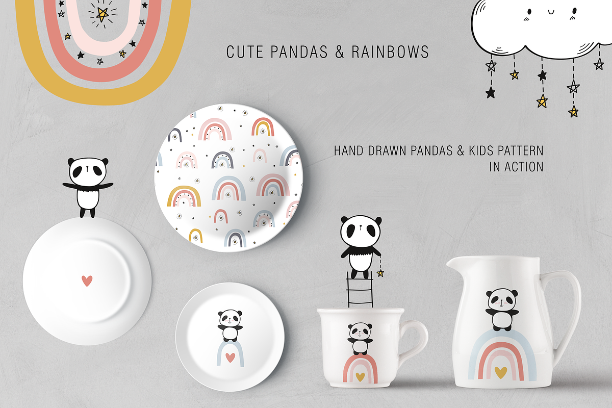Cute pandas & rainbows collection, an Animal Illustration by Tkoko vectors & patterns (Photo 2 of 11)