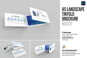 A5 Landscape Trifold Brochure Mockup