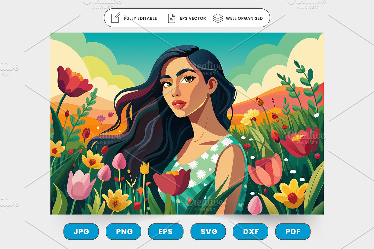 A woman standing in a colorful field, a Graphic by SaroStock