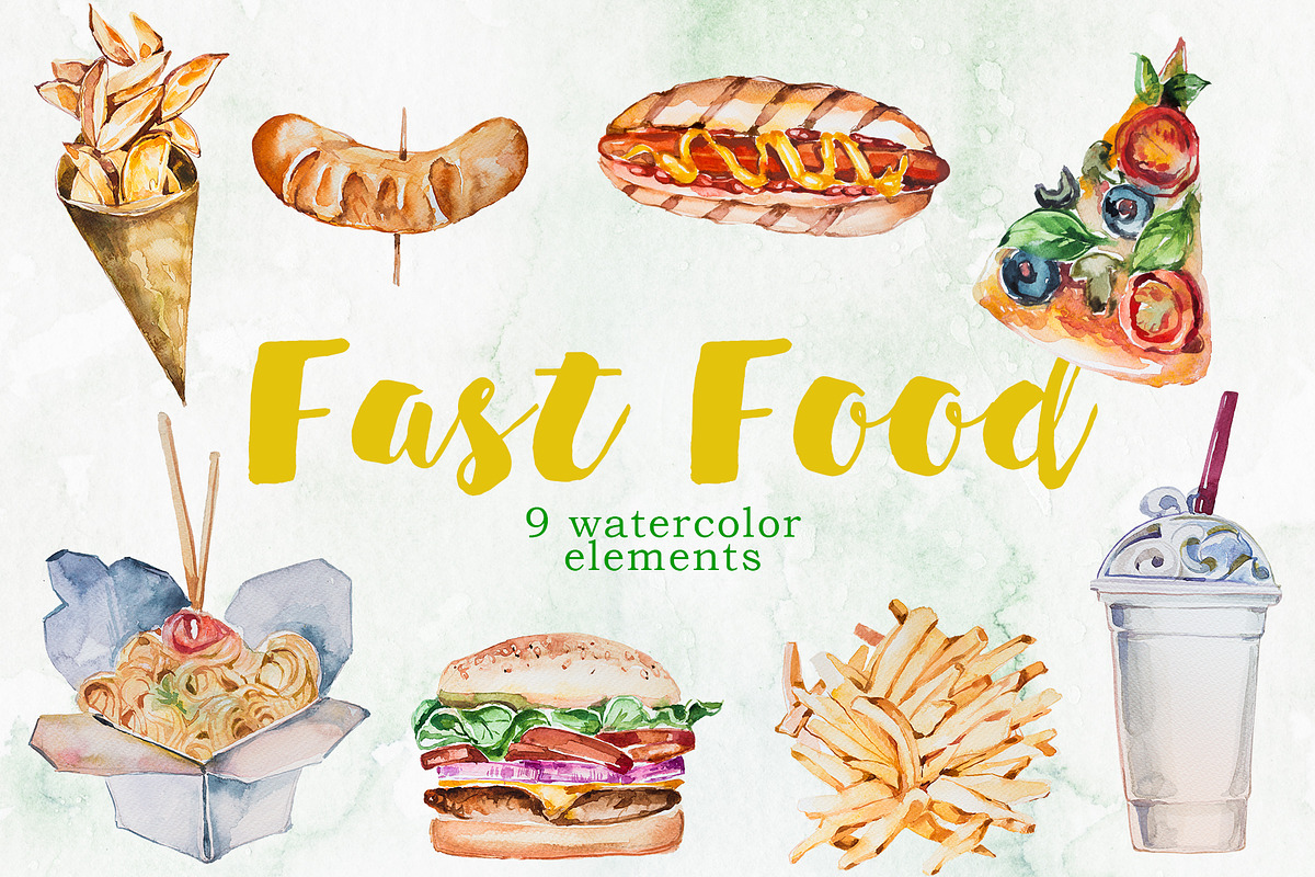 Watercolor Food and Drinks Bundle, a Food Illustration by ...