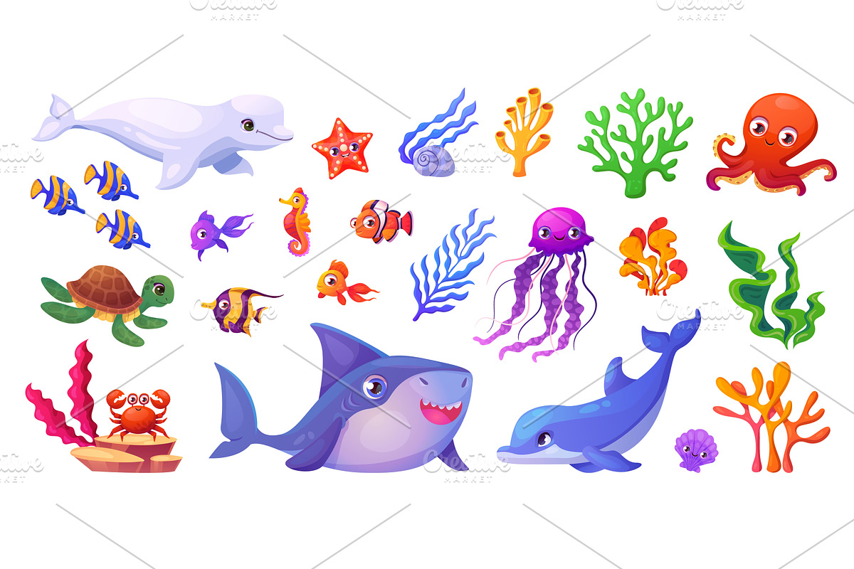 Childish underwater animals set. Sea, an Animal Illustration by Stock-Smart-Start