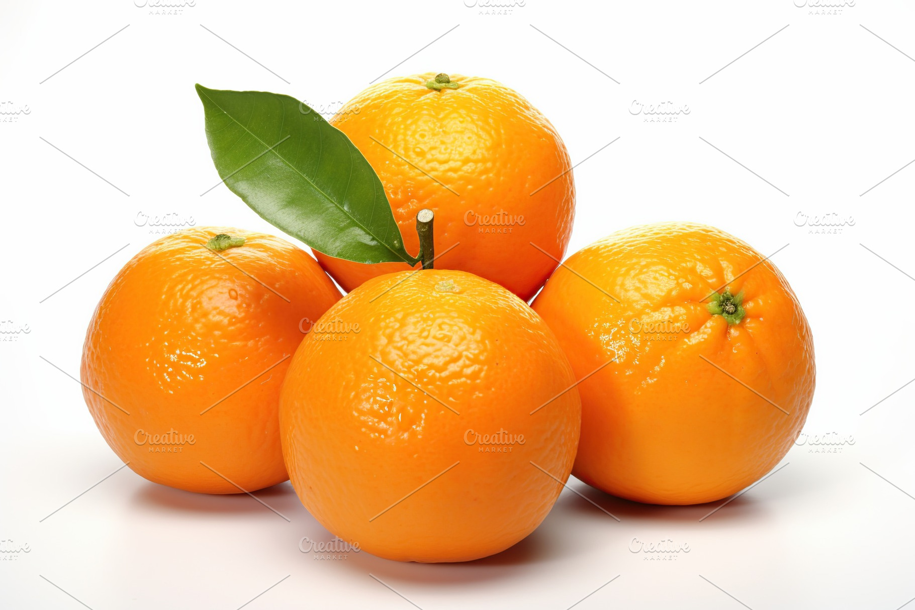 Fresh mandarins with green leaves isolated white background, a Food & Drink Photo by AlyaAnd